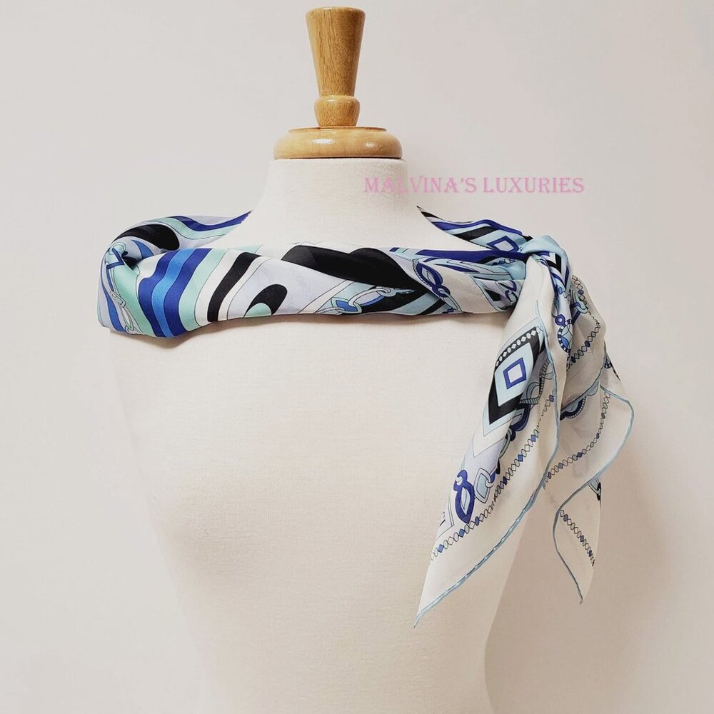 EMILIO PUCCI SCARF PRINT CHIFFON SILK SIGNATURE LOGO SQUARE SCARF 34" - Picture 6 of 9